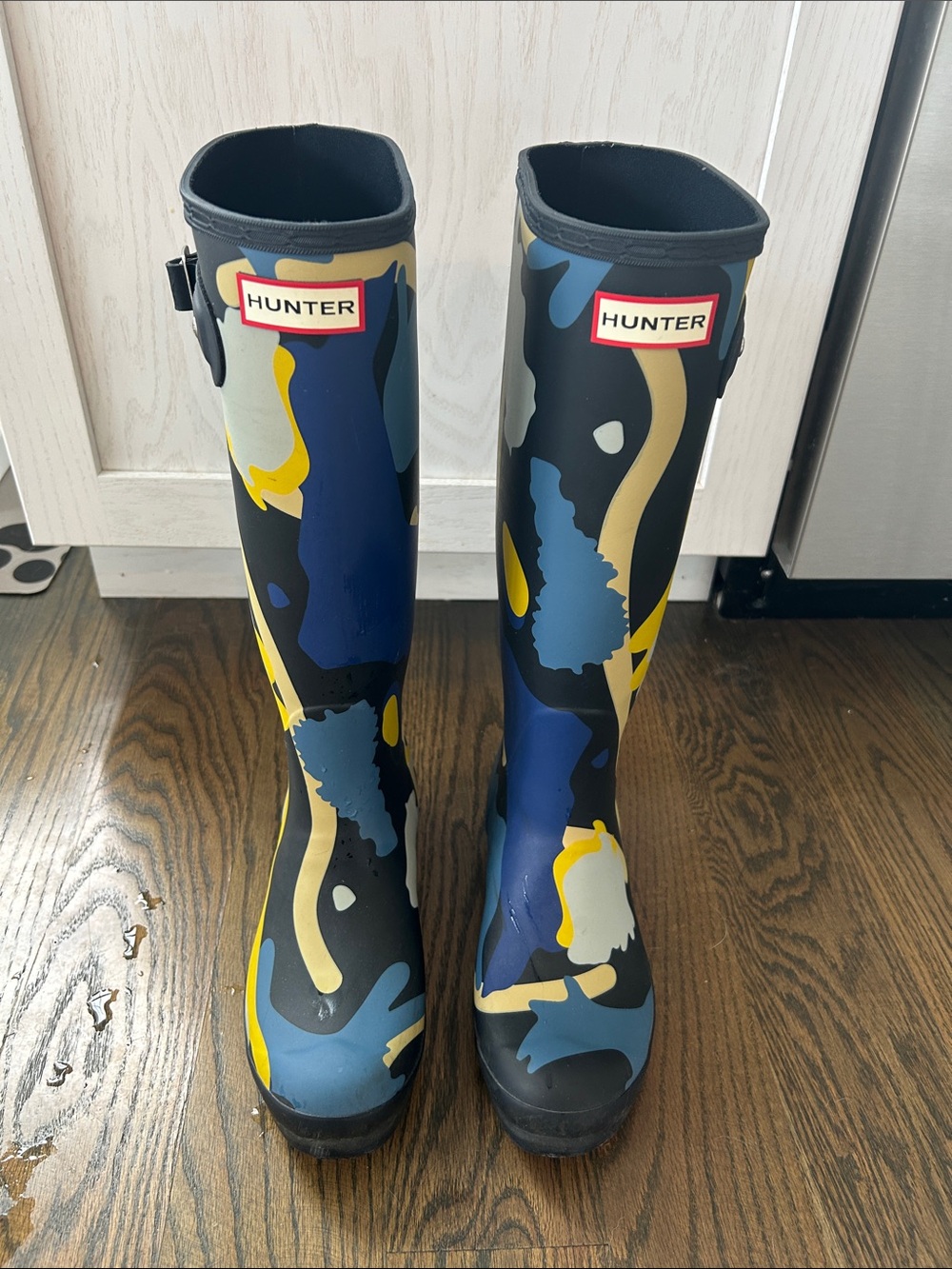 Hunter Tall Rain Boots in Navy, Yellow, Black & Cream